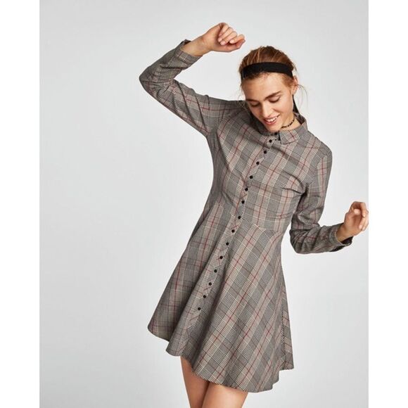 ZARA PLAID SHORT CHECKED DRESS - Picture 1 of 3